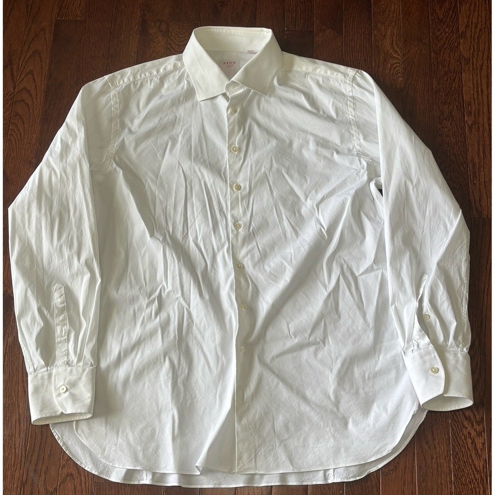 Thomas Pink Athletic Button-Down Long Sleeve Shirt Solid White 17.5/44